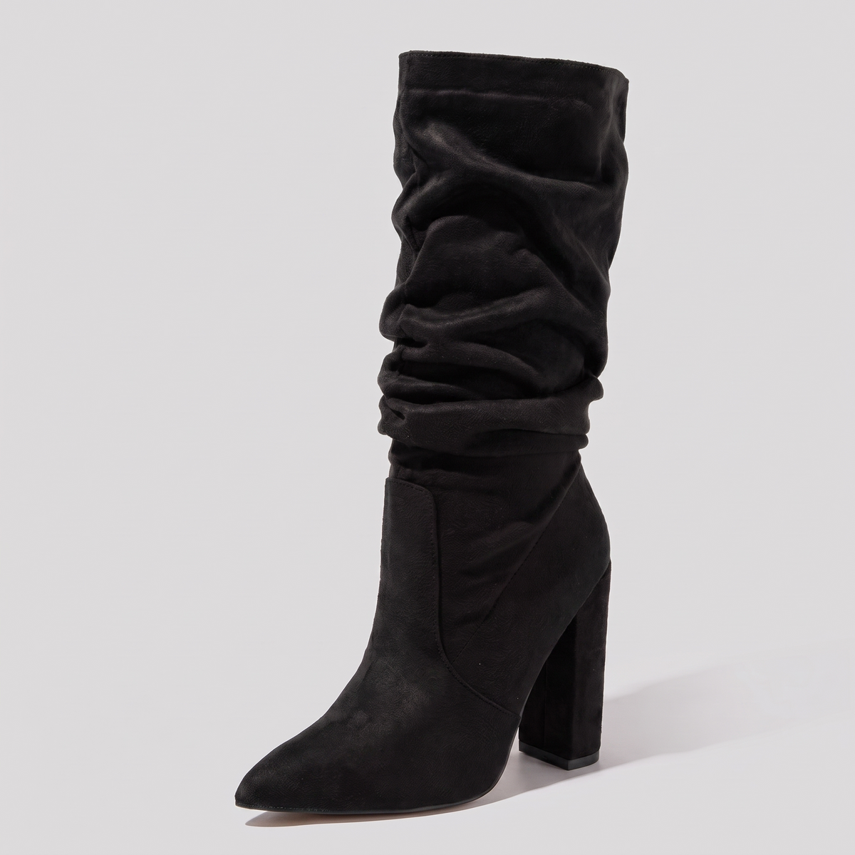 Knee-high slouch boots in a suede-touch finish with a block heel, view 3