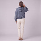 Zosia cropped denim hoodie in slate blue, back view showing hood