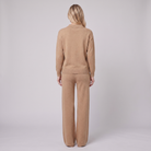 Pamina polo knit set in camel, back view on model