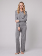Pamina polo knit sweater and wide-leg trouser set in grey on model