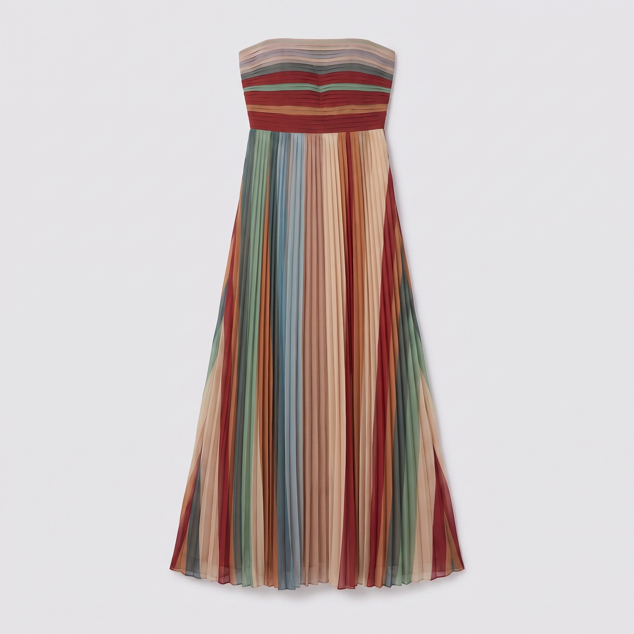 Pavita pleated strapless striped maxi dress, flat lay product shot