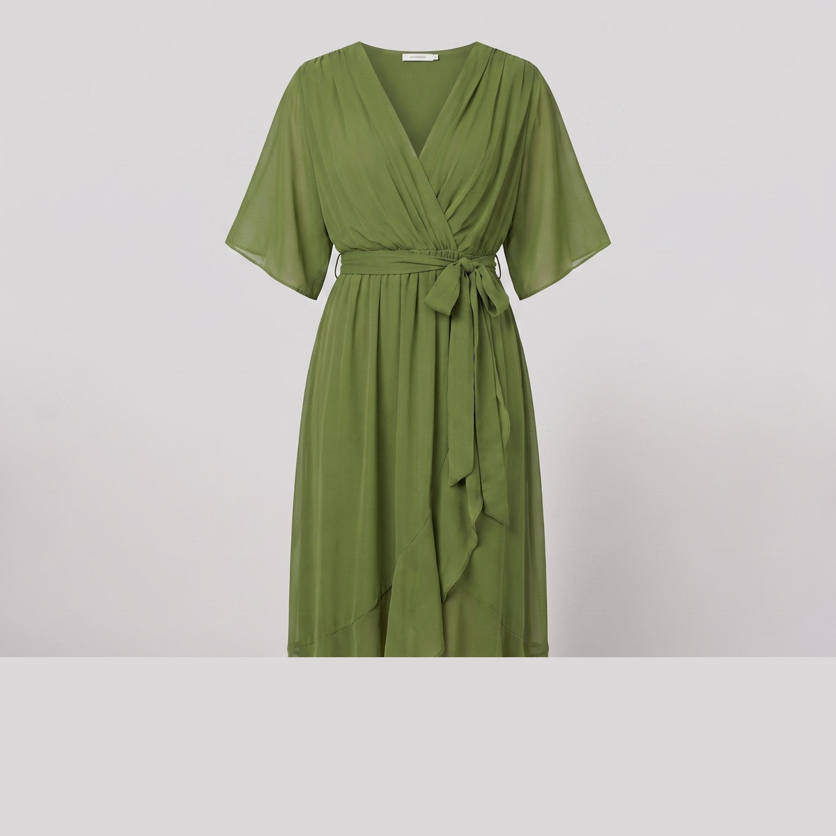 Philippa flowy lightweight summer dress in green, flat lay product shot