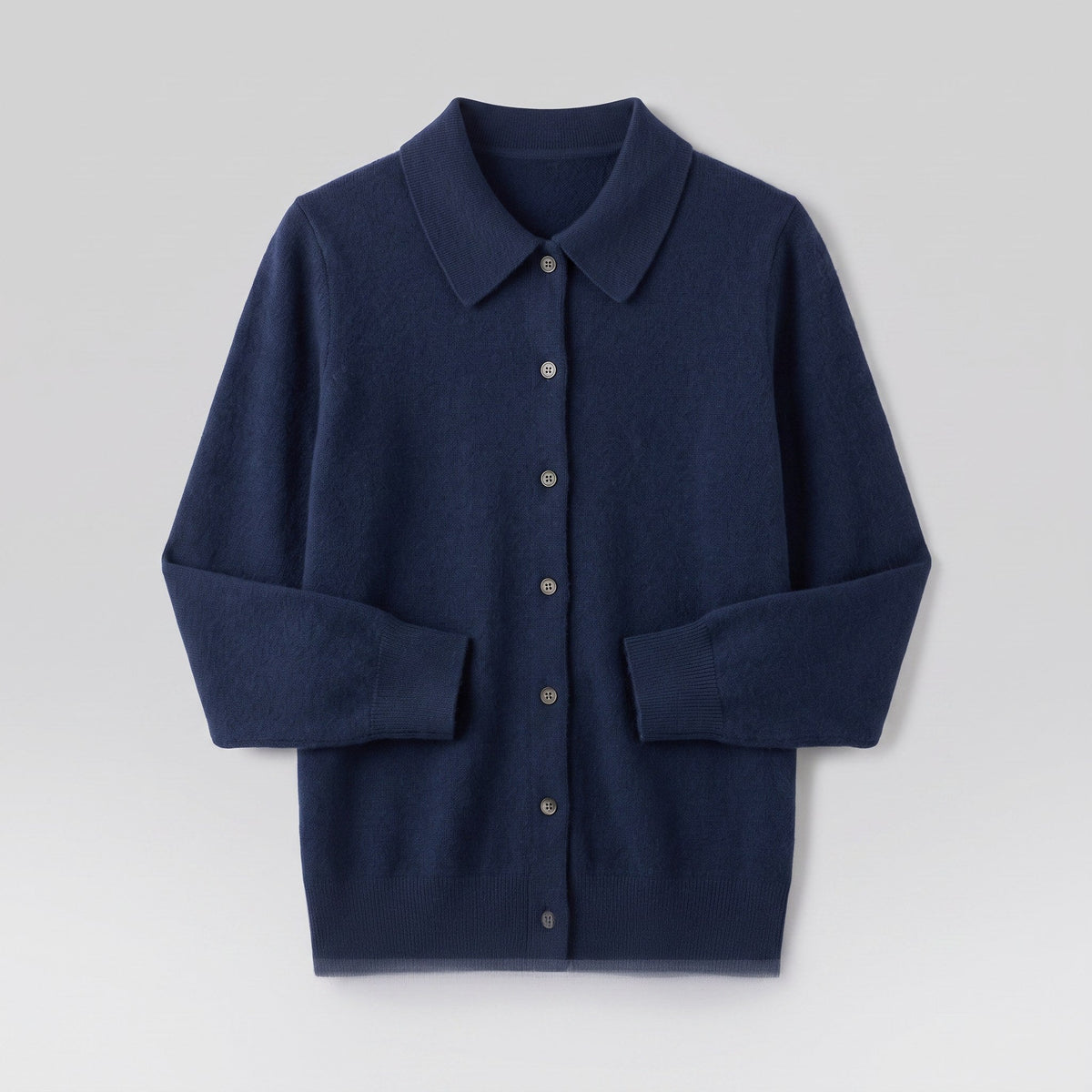 Romy wool-blend button cardigan in navy, flat lay product shot