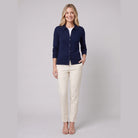 Romy wool-blend button cardigan in navy on model