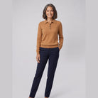 Rosalie knitted polo top in camel on model