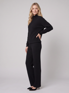 Sana waffle-knit loungewear set in black on model