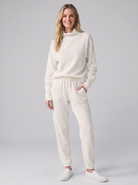 Sana waffle-knit loungewear set in cream on model
