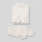 Sana waffle-knit loungewear set in cream, flat lay product shot
