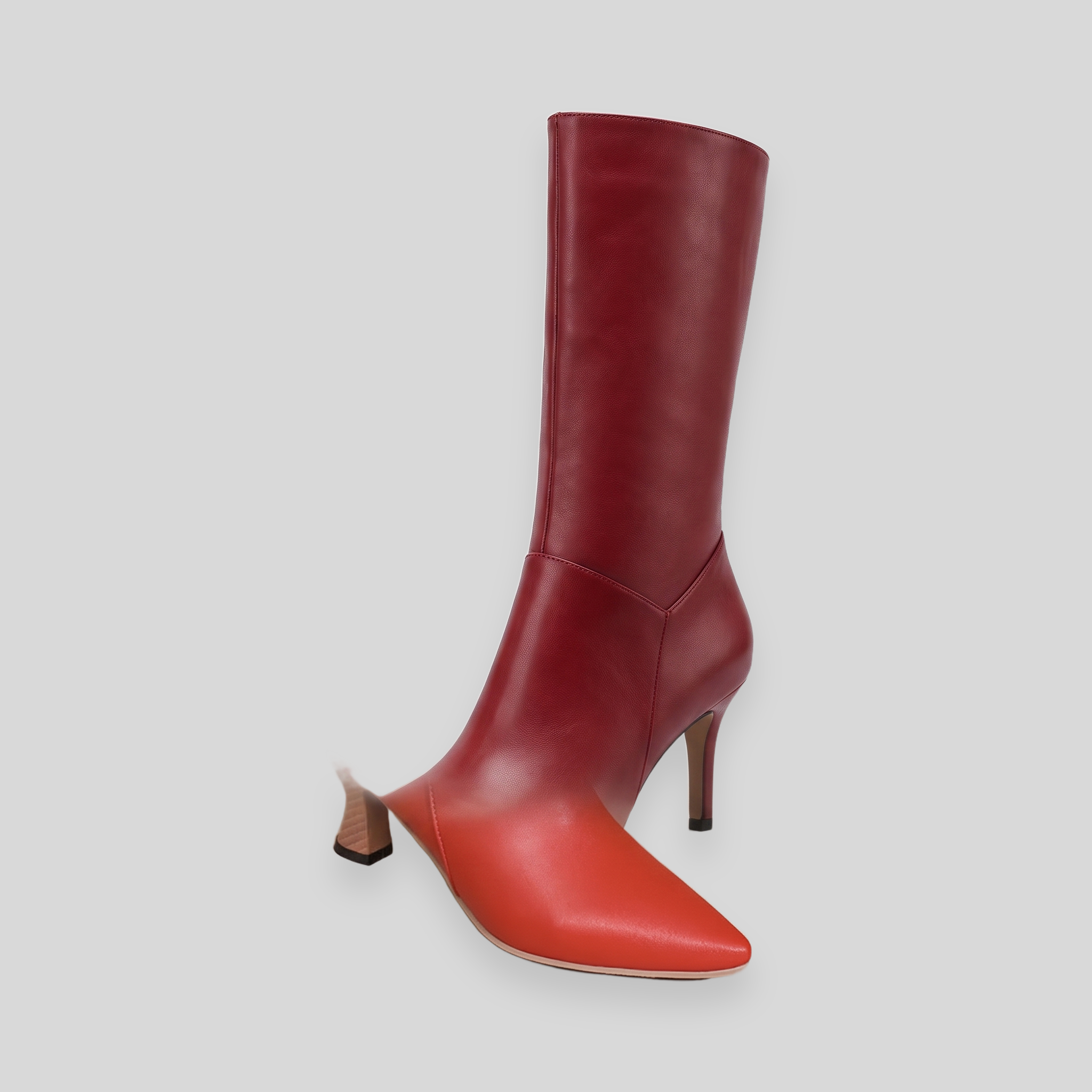 Sera vegan leather pointed toe mid-calf boot in red