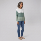 Thera colour-blocked boat neck sweater in blue, front view on model