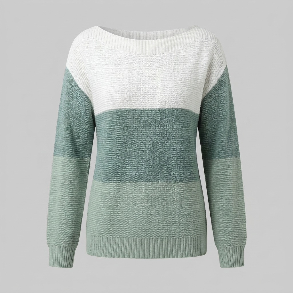 Thera colour-blocked boat neck sweater, flat lay product shot