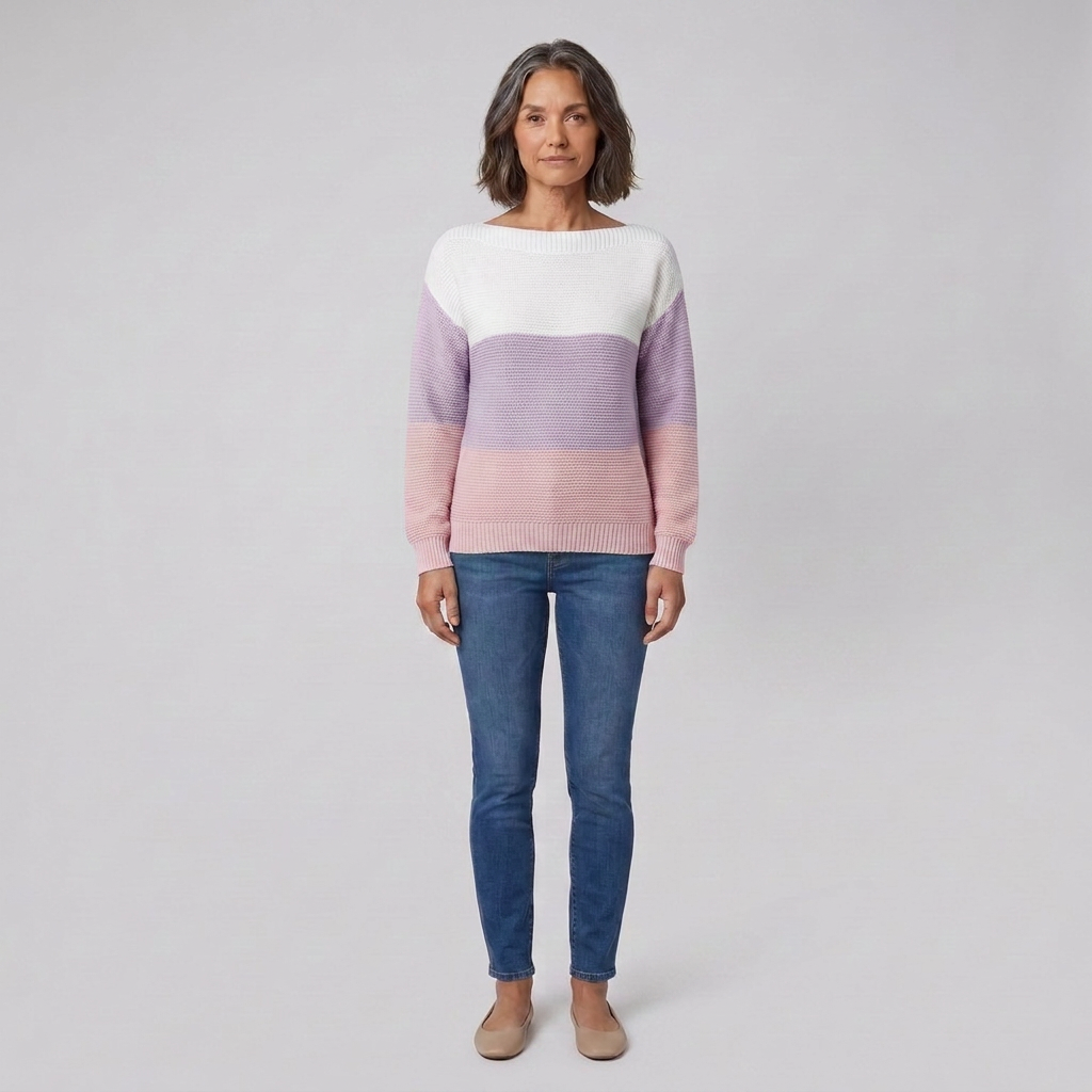 Thera colour-blocked boat neck sweater in pink on model