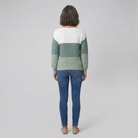 Thera colour-blocked boat neck sweater in sage, back view on model