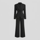 Wanda tailored peak lapel suit in black, flat lay product shot