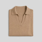 Willa knitted polo sweater in camel, flat lay product shot