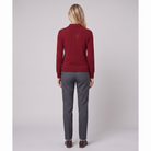 Winona polo cardigan in burgundy, back view on model