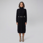 Wynter wool-blend half-turtleneck knit midi dress in black on model