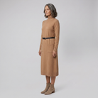 Wynter wool-blend knit midi dress in camel, side view on model