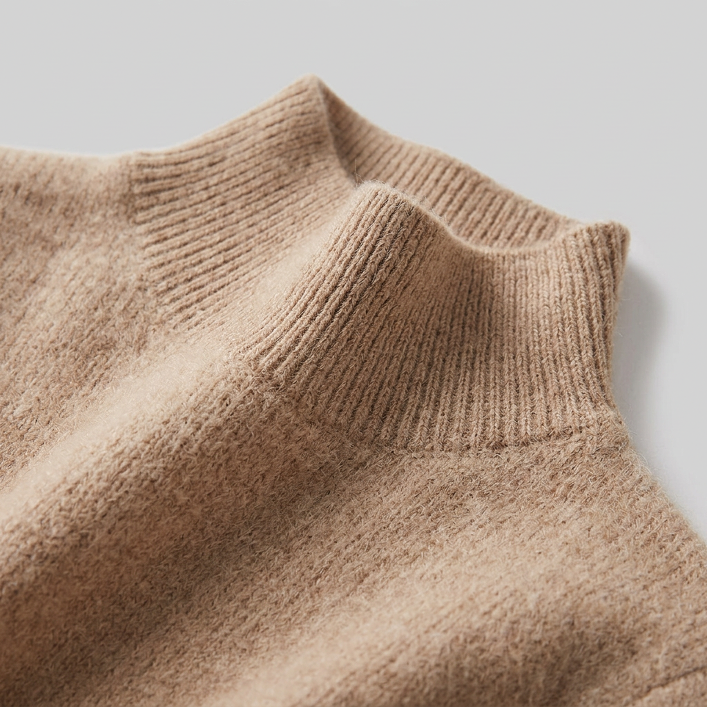 Wynter knit midi dress half-turtleneck collar and knit texture close-up
