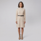 Wynter wool-blend half-turtleneck knit midi dress in cream on model