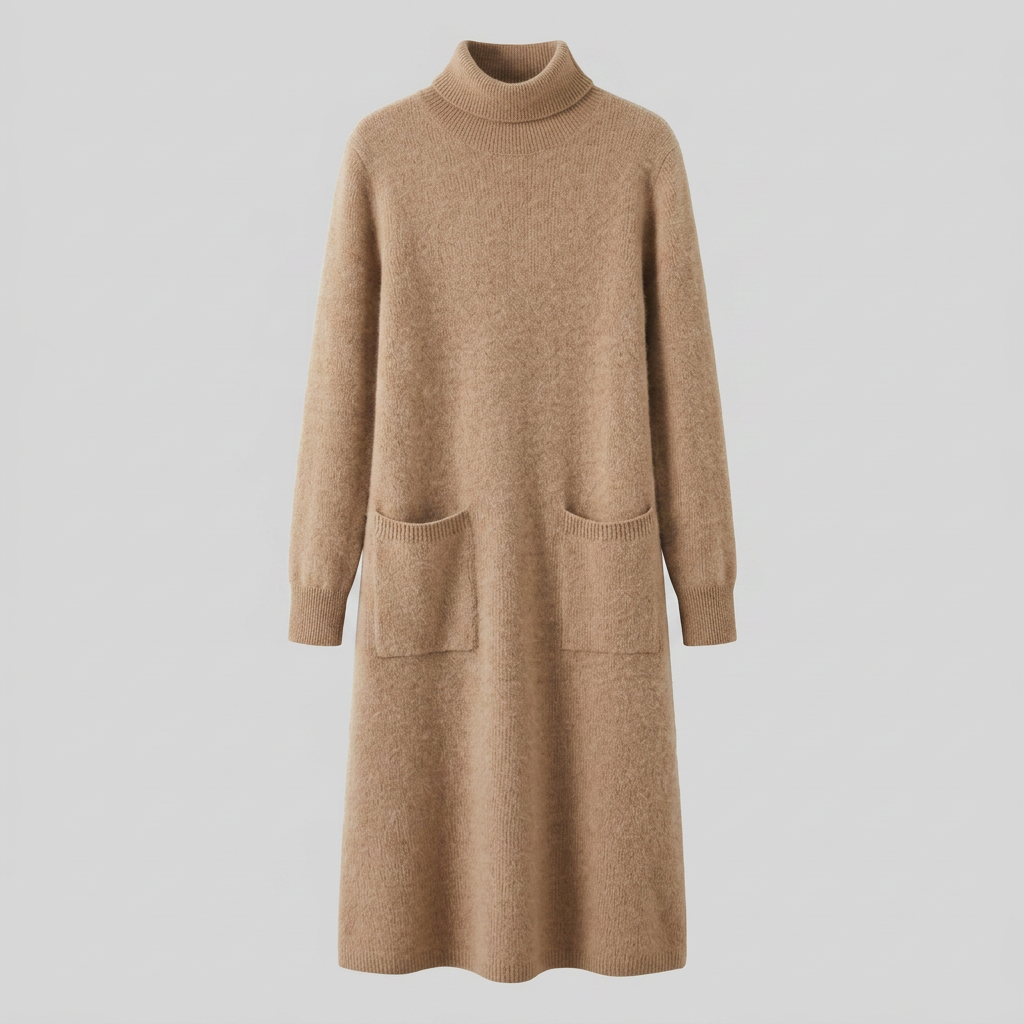 Wynter wool-blend knit midi dress in camel, flat lay product shot